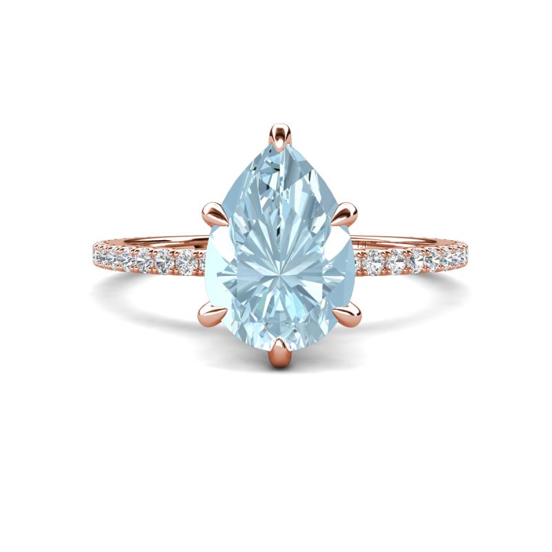 Aisha 1.56 ctw Aquamarine (9x6 mm) Pear Shape Hidden Halo accented Lab Grown Diamond Women Engagement ring