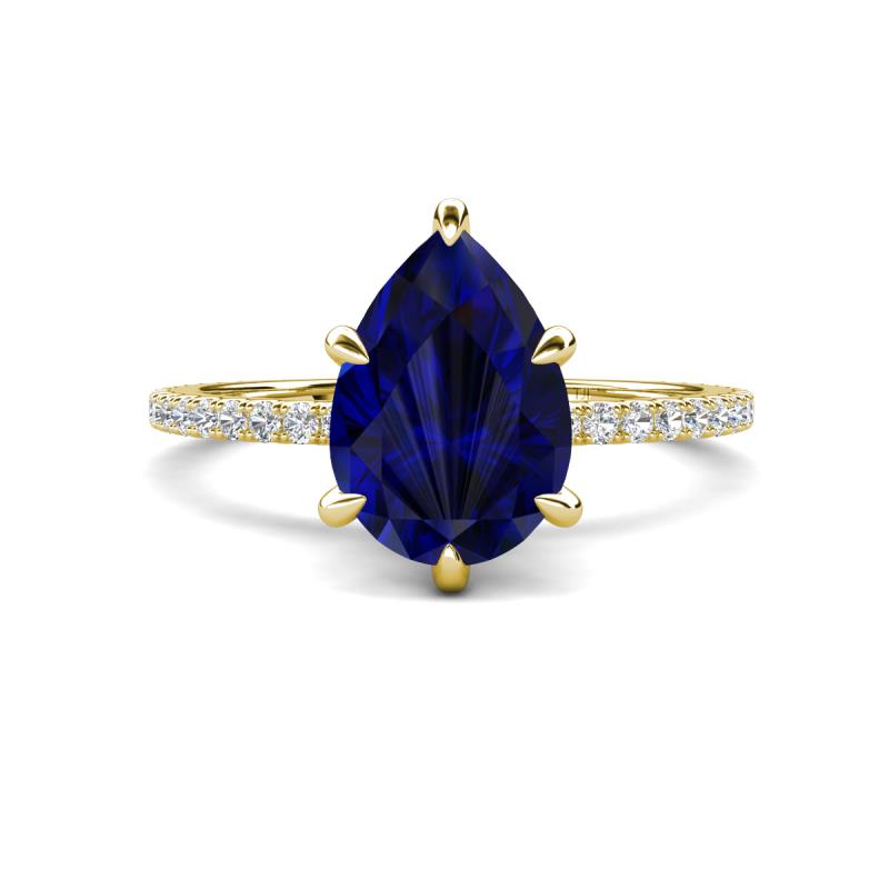 Aisha 1.99 ctw Created Blue Sapphire (9x6 mm) Pear Shape Hidden Halo accented Lab Grown Diamond Women Engagement ring