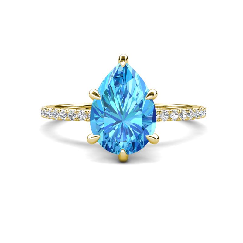 Aisha 2.01 ctw Blue Topaz (9x6 mm) Pear Shape Hidden Halo accented Lab Grown Diamond Women Engagement ring
