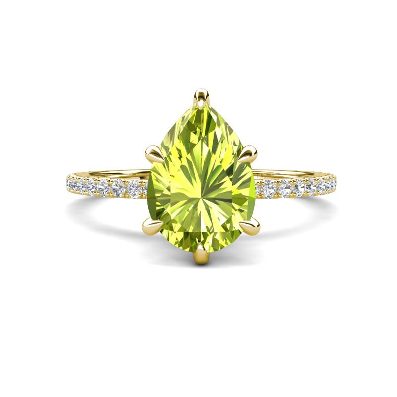 Aisha 1.86 ctw Peridot (9x6 mm) Pear Shape Hidden Halo accented Lab Grown Diamond Women Engagement ring