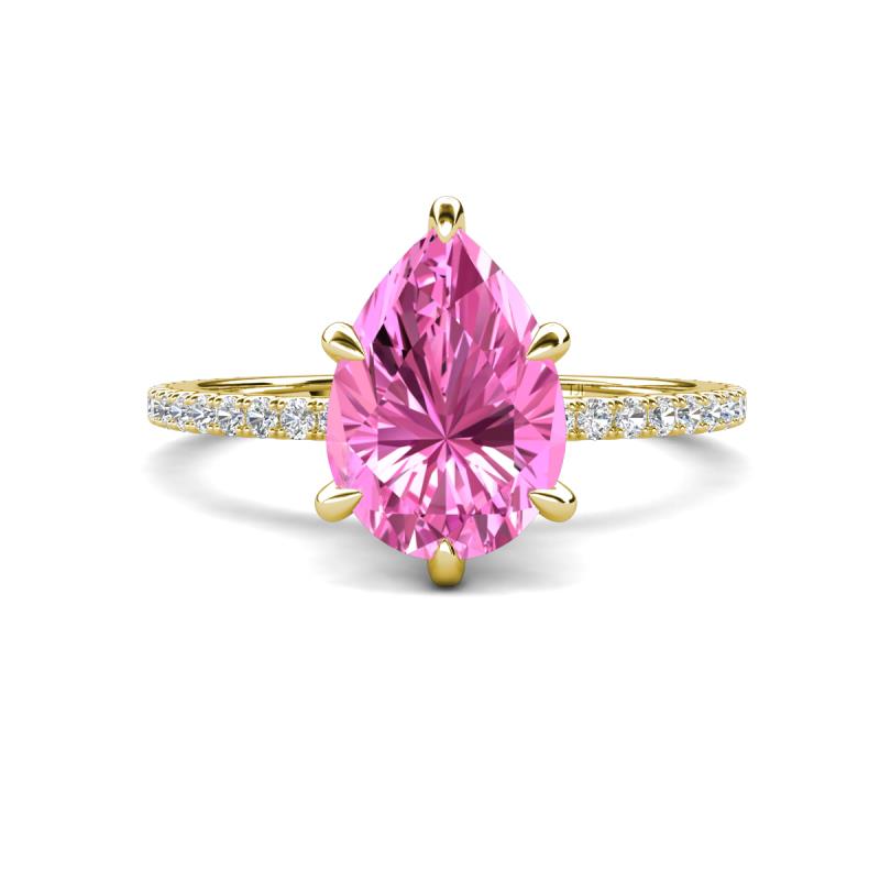 Aisha 1.86 ctw Created Pink Sapphire (9x6 mm) Pear Shape Hidden Halo accented Lab Grown Diamond Women Engagement ring