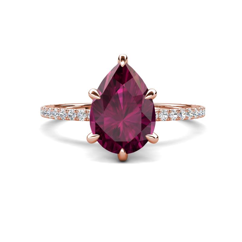 Aisha 1.81 ctw Rhodolite Garnet (9x6 mm) Pear Shape Hidden Halo accented Lab Grown Diamond Women Engagement ring