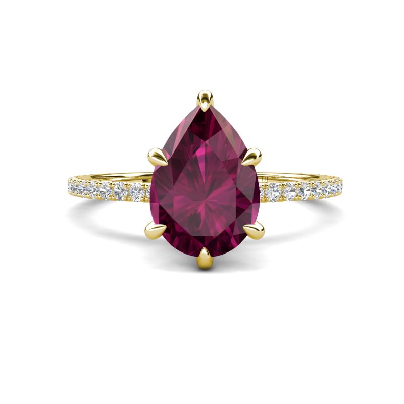 Aisha 1.81 ctw Rhodolite Garnet (9x6 mm) Pear Shape Hidden Halo accented Lab Grown Diamond Women Engagement ring