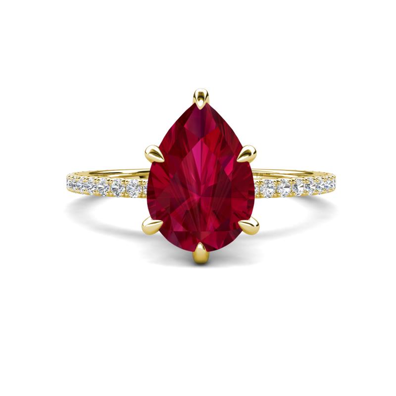 Aisha 1.99 ctw Created Ruby (9x6 mm) Pear Shape Hidden Halo accented Lab Grown Diamond Women Engagement ring