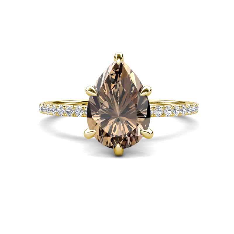 Aisha 1.56 ctw Smoky Quartz (9x6 mm) Pear Shape Hidden Halo accented Lab Grown Diamond Women Engagement ring