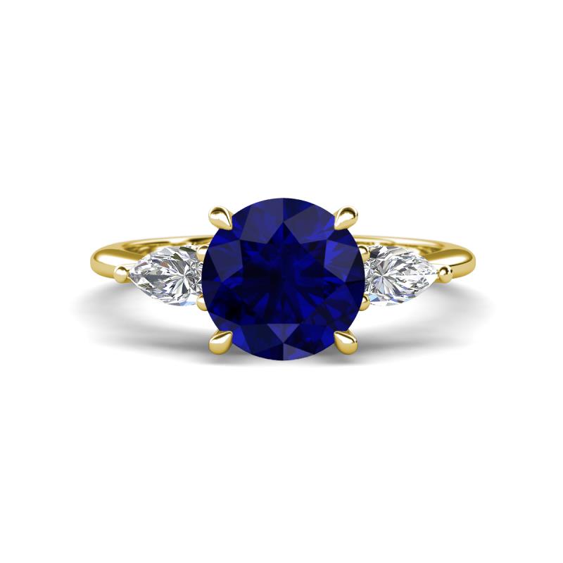 Leah 2.97 ctw Created Blue Sapphire (8 mm) Hidden Halo accented Lab Grown Diamond Engagement Ring 