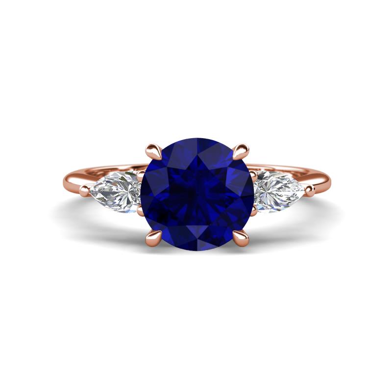 Leah 2.97 ctw Created Blue Sapphire (8 mm) Hidden Halo accented Lab Grown Diamond Engagement Ring 