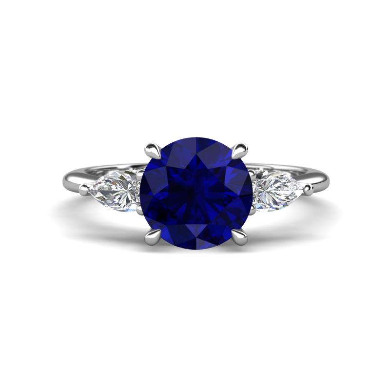 Leah 2.97 ctw Created Blue Sapphire (8 mm) Hidden Halo accented Lab Grown Diamond Engagement Ring 