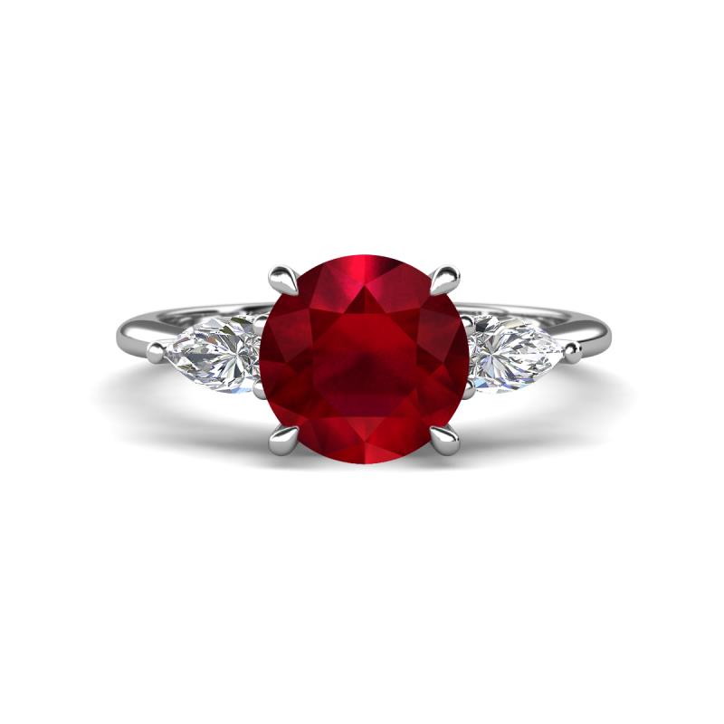 Leah 3.22 ctw Created Ruby (8 mm) Hidden Halo accented Lab Grown Diamond Engagement Ring 
