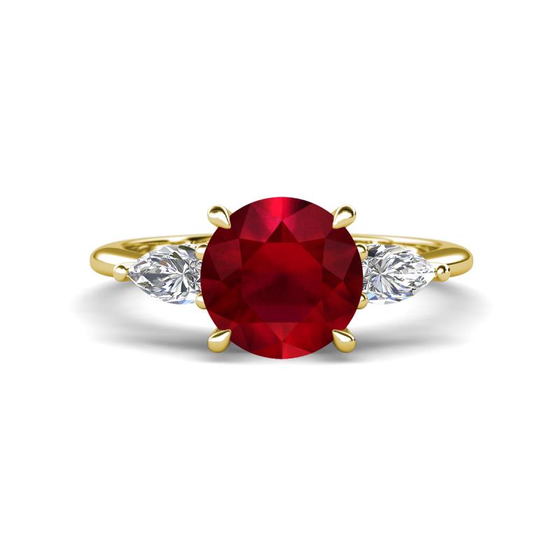 Leah 3.22 ctw Created Ruby (8 mm) Hidden Halo accented Lab Grown Diamond Engagement Ring 