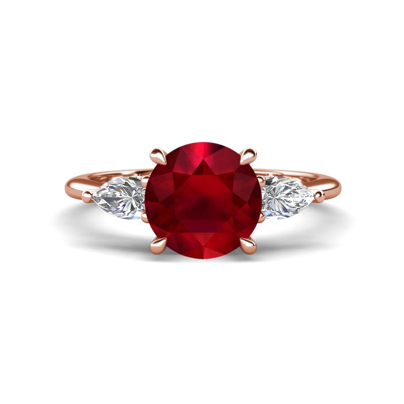 Leah 3.22 ctw Created Ruby (8 mm) Hidden Halo accented Lab Grown Diamond Engagement Ring 