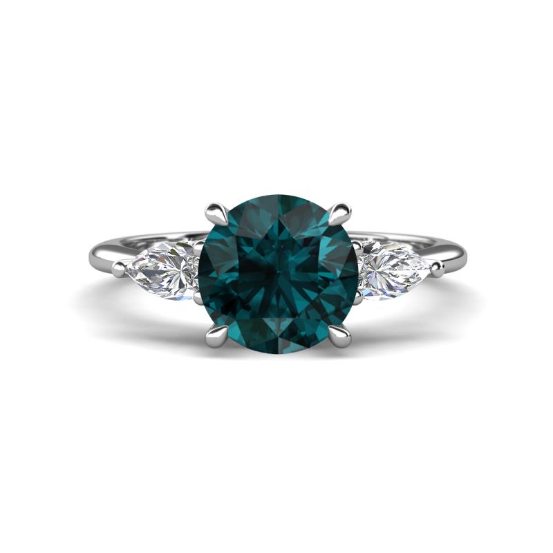 Leah 2.47 ctw London Blue Topaz (8 mm) Hidden Halo accented Lab Grown Diamond Engagement Ring 