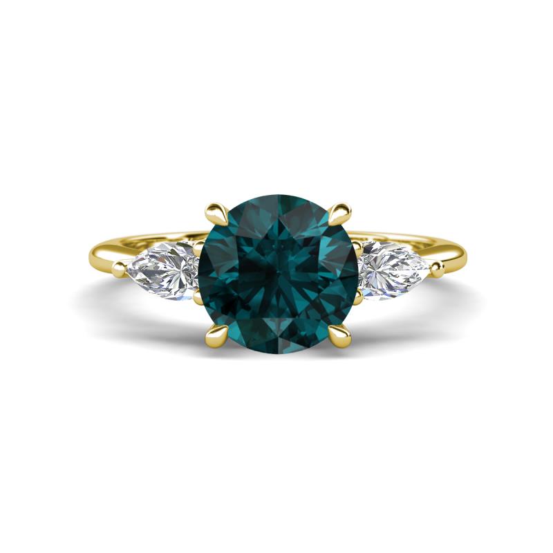 Leah 2.47 ctw London Blue Topaz (8 mm) Hidden Halo accented Lab Grown Diamond Engagement Ring 