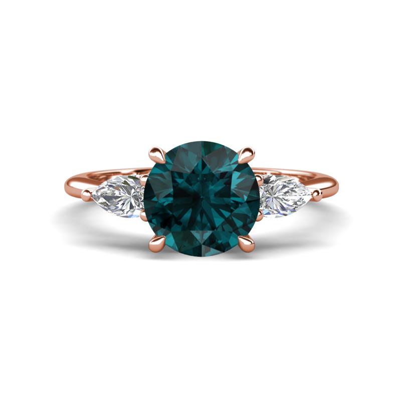 Leah 2.47 ctw London Blue Topaz (8 mm) Hidden Halo accented Lab Grown Diamond Engagement Ring 