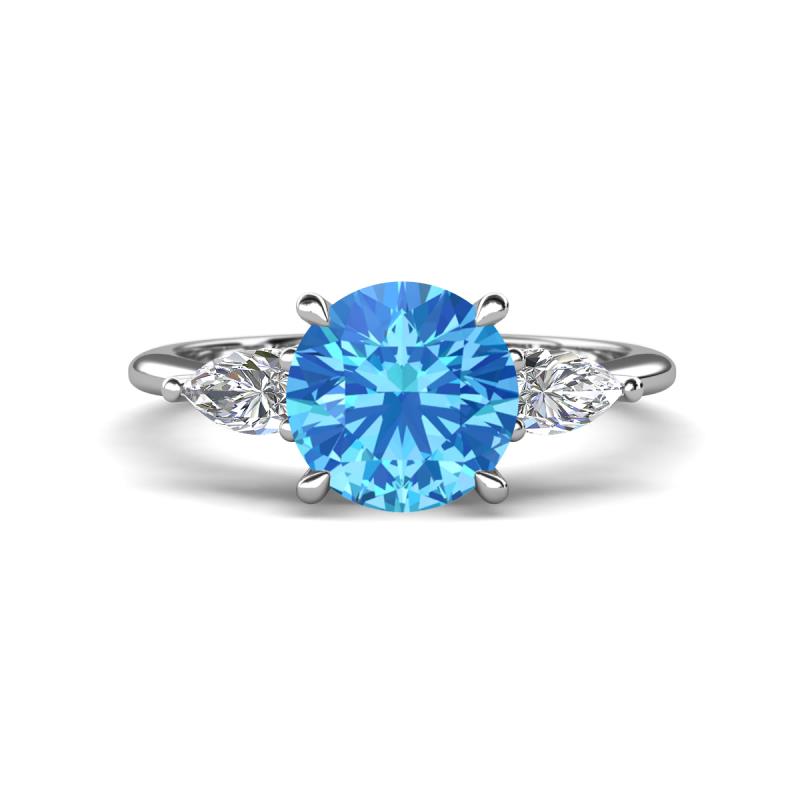 Leah 2.47 ctw Blue Topaz (8 mm) Hidden Halo accented Lab Grown Diamond Engagement Ring 