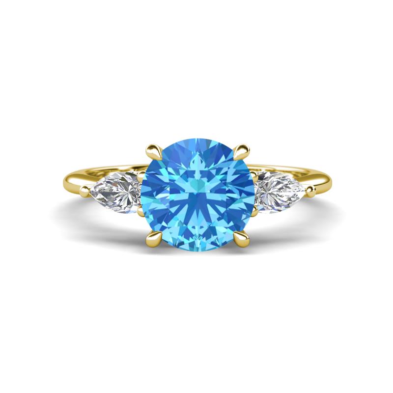 Leah 2.47 ctw Blue Topaz (8 mm) Hidden Halo accented Lab Grown Diamond Engagement Ring 