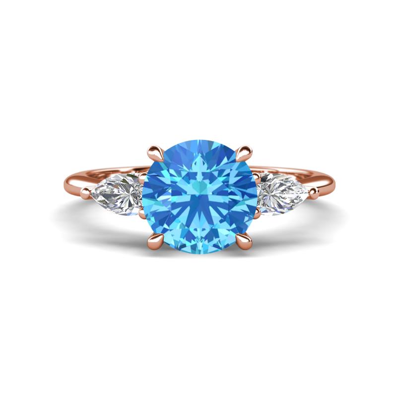 Leah 2.47 ctw Blue Topaz (8 mm) Hidden Halo accented Lab Grown Diamond Engagement Ring 