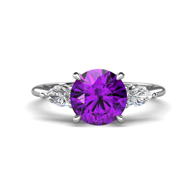 Leah 2.37 ctw Amethyst (8 mm) Hidden Halo accented Lab Grown Diamond Engagement Ring 