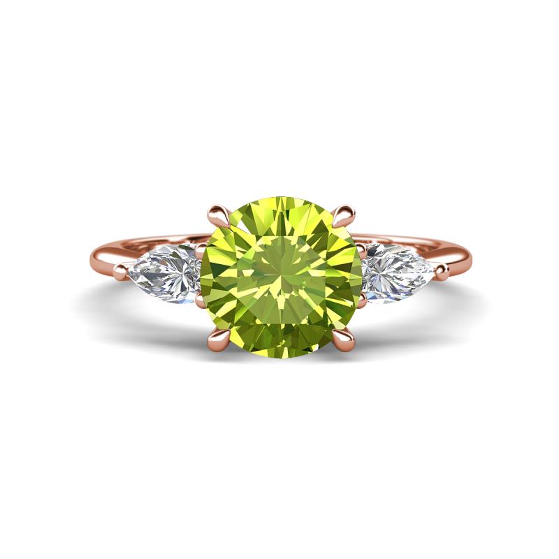 Leah 2.27 ctw Peridot (8 mm) Hidden Halo accented Lab Grown Diamond Engagement Ring 