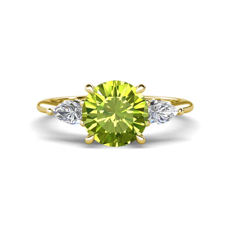 Leah 2.27 ctw Peridot (8 mm) Hidden Halo accented Lab Grown Diamond Engagement Ring 