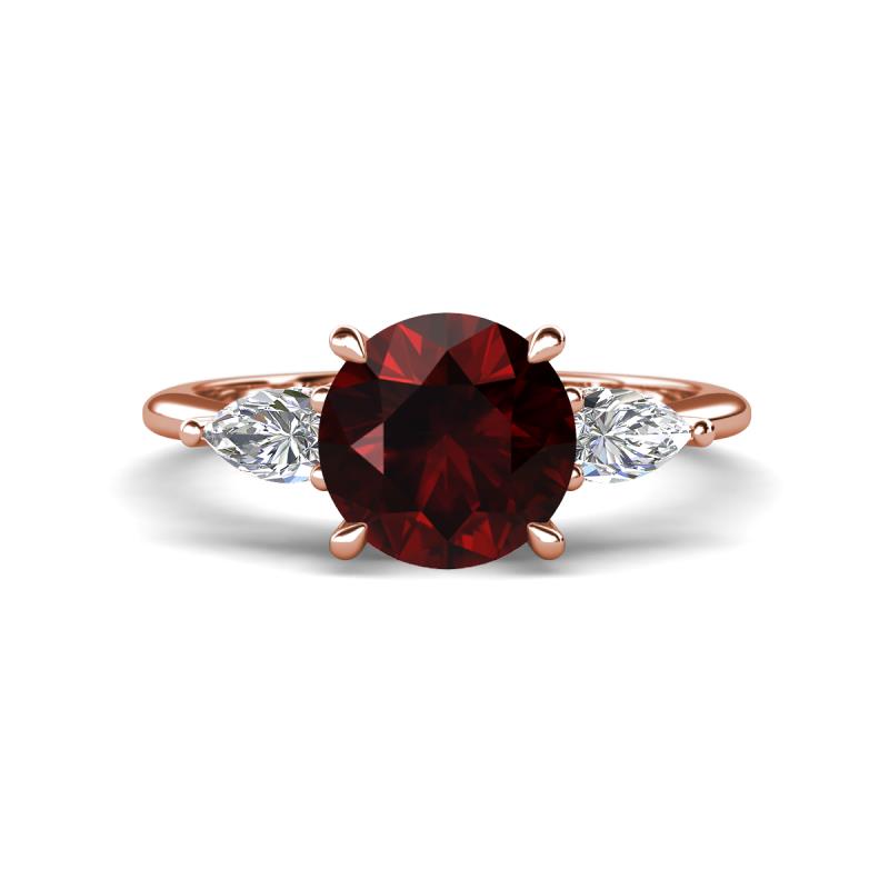 Leah 2.73 ctw Red Garnet (8 mm) Hidden Halo accented Lab Grown Diamond Engagement Ring 