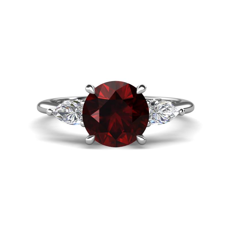 Leah 2.73 ctw Red Garnet (8 mm) Hidden Halo accented Lab Grown Diamond Engagement Ring 