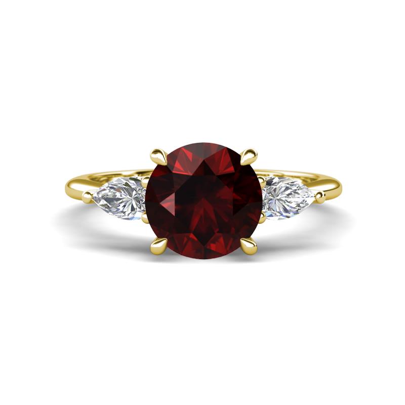 Leah 2.73 ctw Red Garnet (8 mm) Hidden Halo accented Lab Grown Diamond Engagement Ring 