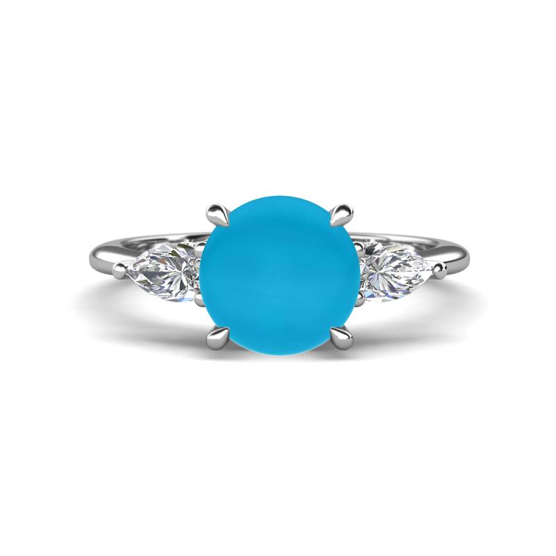 Leah 1.87 ctw Turquoise (8 mm) Hidden Halo accented Lab Grown Diamond Engagement Ring 