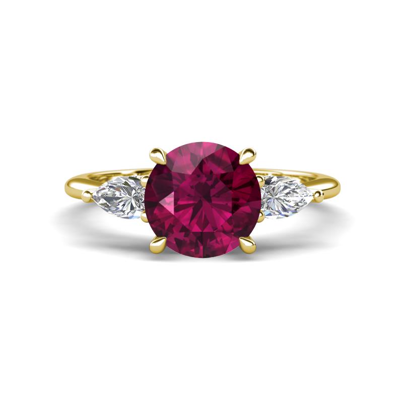 Leah 2.73 ctw Rhodolite Garnet (8 mm) Hidden Halo accented Lab Grown Diamond Engagement Ring 