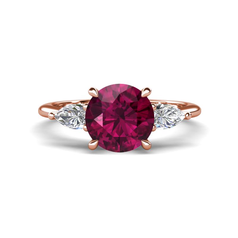 Leah 2.73 ctw Rhodolite Garnet (8 mm) Hidden Halo accented Lab Grown Diamond Engagement Ring 