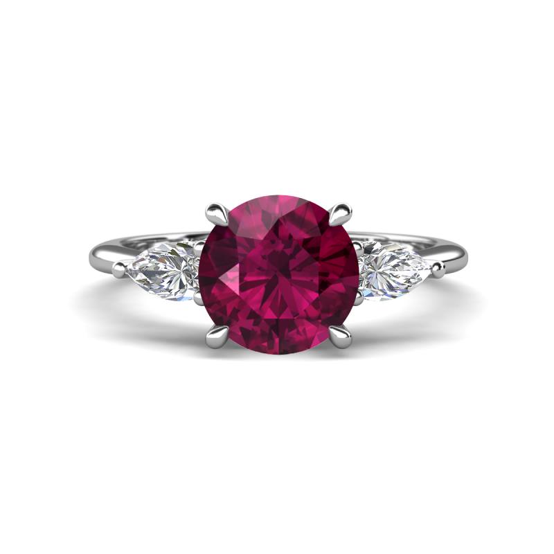 Leah 2.73 ctw Rhodolite Garnet (8 mm) Hidden Halo accented Lab Grown Diamond Engagement Ring 