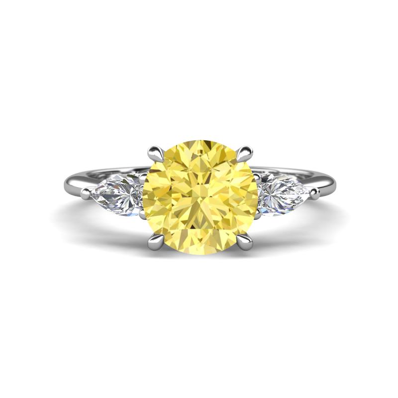 Leah 2.97 ctw Created Yellow Sapphire (8 mm) Hidden Halo accented Lab Grown Diamond Engagement Ring 