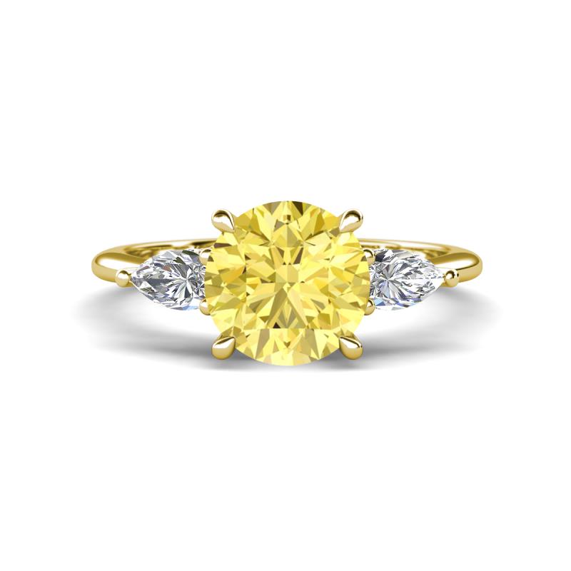 Leah 2.97 ctw Created Yellow Sapphire (8 mm) Hidden Halo accented Lab Grown Diamond Engagement Ring 