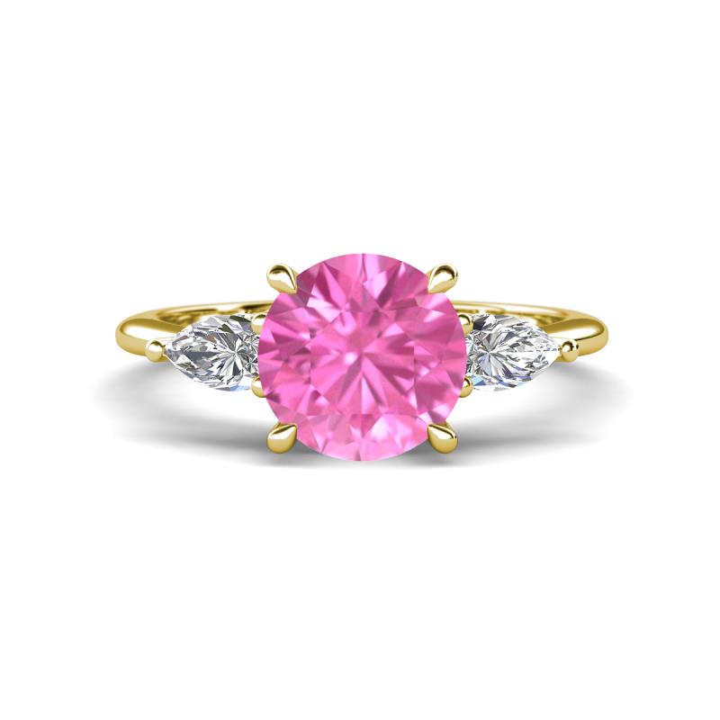 Leah 2.97 ctw Created Pink Sapphire (8 mm) Hidden Halo accented Lab Grown Diamond Engagement Ring 