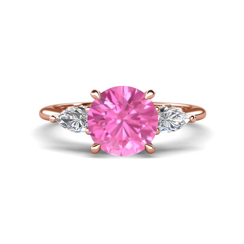Leah 2.97 ctw Created Pink Sapphire (8 mm) Hidden Halo accented Lab Grown Diamond Engagement Ring 