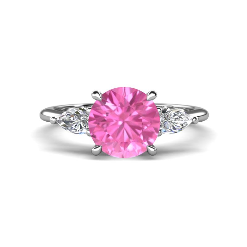 Leah 2.97 ctw Created Pink Sapphire (8 mm) Hidden Halo accented Lab Grown Diamond Engagement Ring 