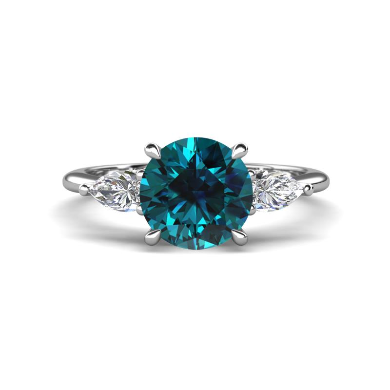 Leah 2.47 ctw Blue Diamond (8 mm) Hidden Halo accented Lab Grown Diamond Engagement Ring 