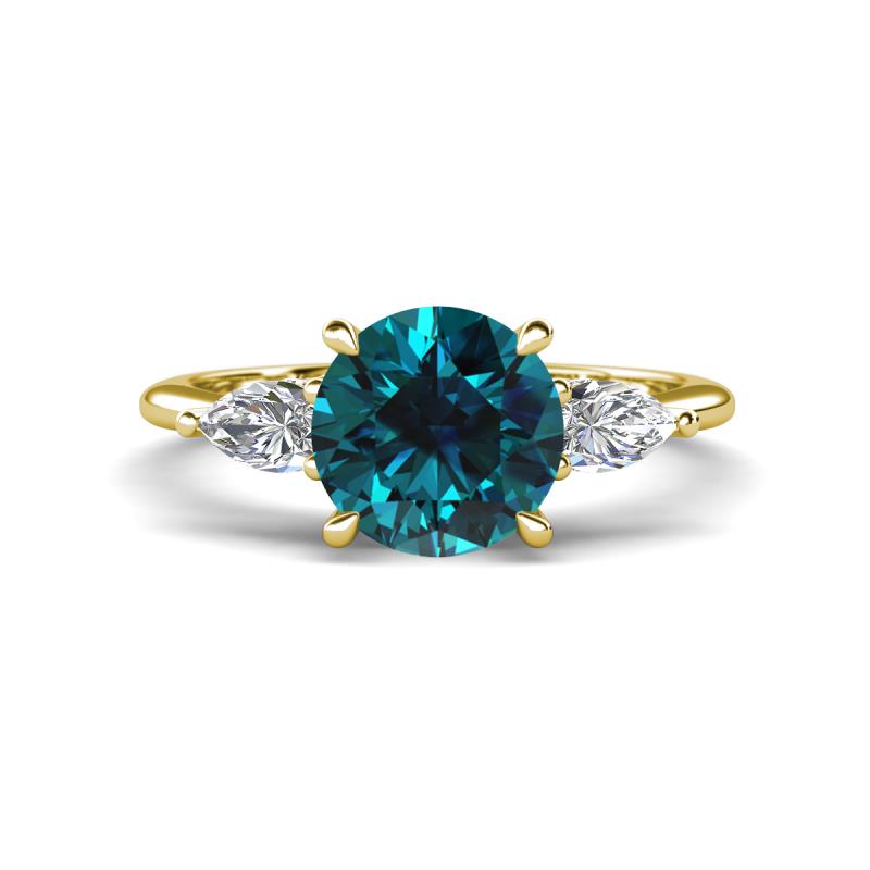 Leah 2.47 ctw Blue Diamond (8 mm) Hidden Halo accented Lab Grown Diamond Engagement Ring 