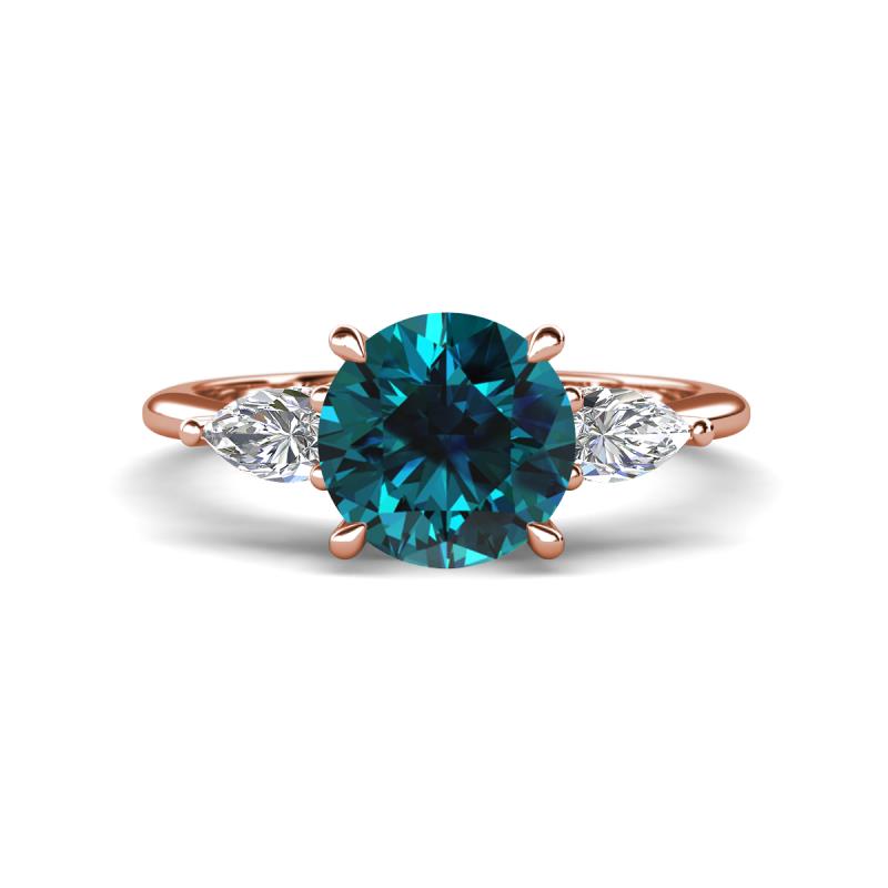 Leah 2.47 ctw Blue Diamond (8 mm) Hidden Halo accented Lab Grown Diamond Engagement Ring 