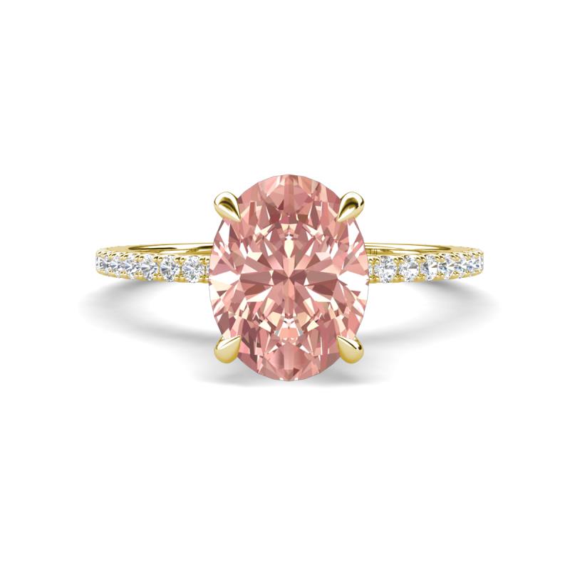 Aisha 1.98 ctw Morganite Oval Shape (9x7 mm) Hidden Halo accented Side Lab Grown Diamond Engagement Ring 