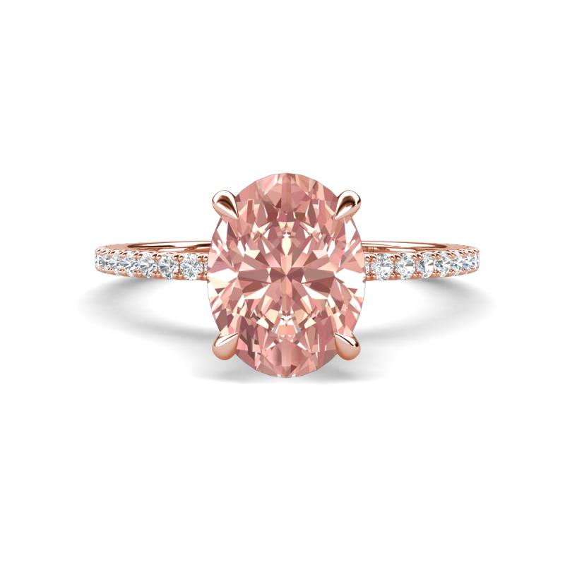 Aisha 1.98 ctw Morganite Oval Shape (9x7 mm) Hidden Halo accented Side Lab Grown Diamond Engagement Ring 