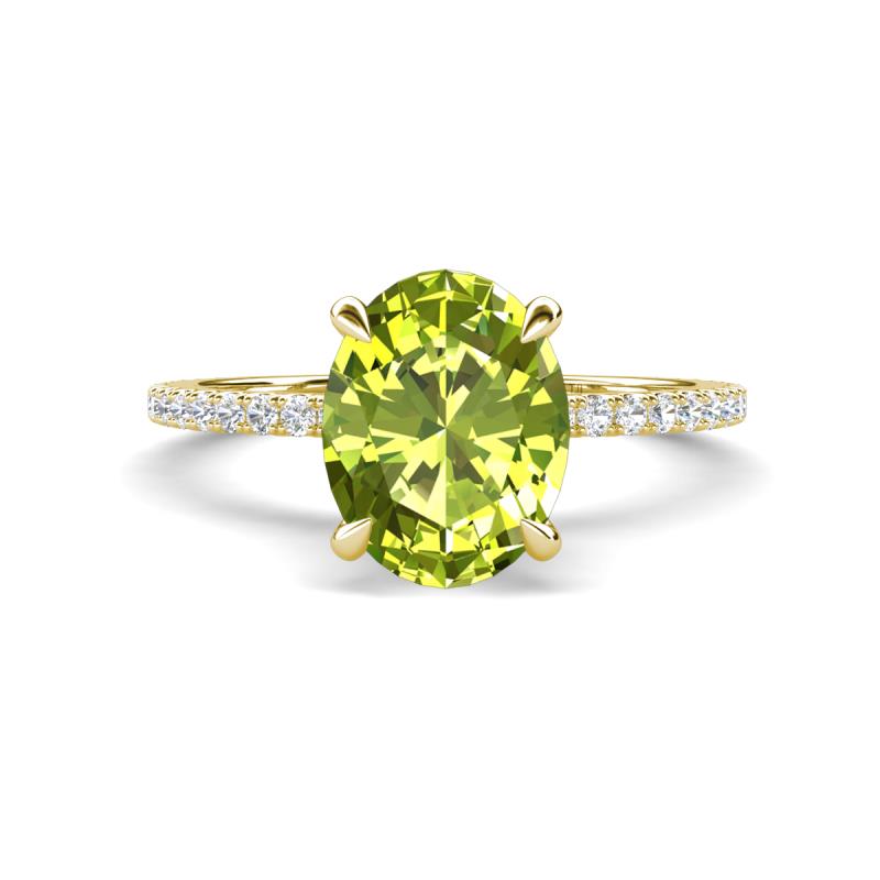 Aisha 2.37 ctw Peridot Oval Shape (9x7 mm) Hidden Halo accented Side Lab Grown Diamond Engagement Ring 