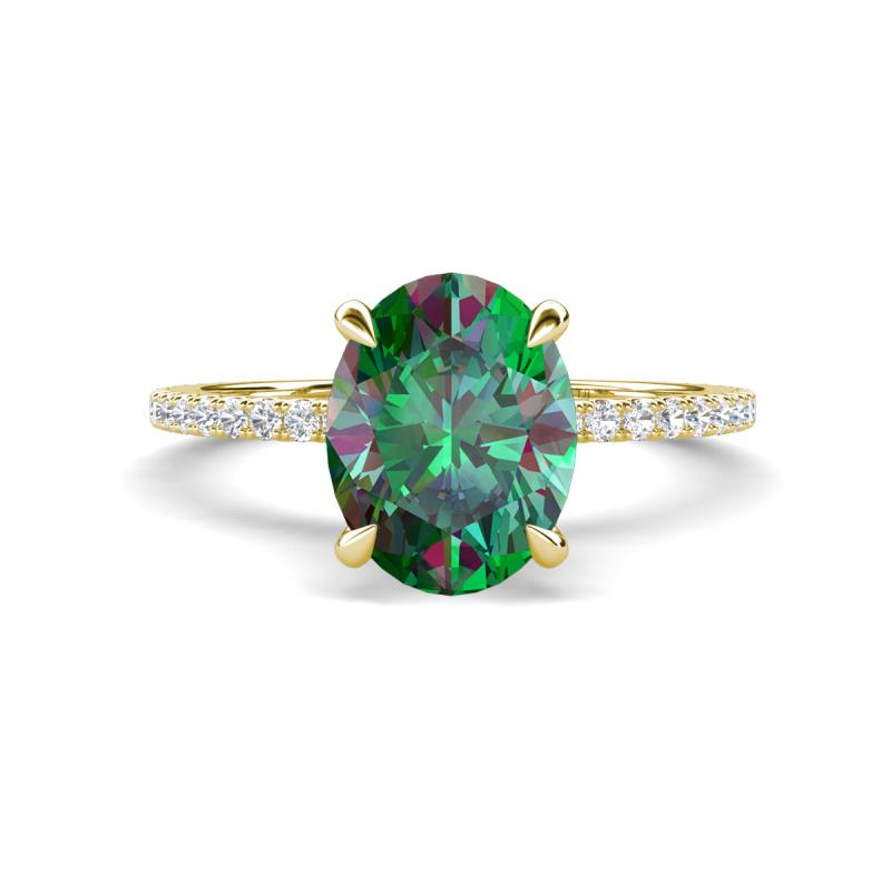 Aisha 2.52 ctw Created Alexandrite Oval Shape (9x7 mm) Hidden Halo accented Side Lab Grown Diamond Engagement Ring 