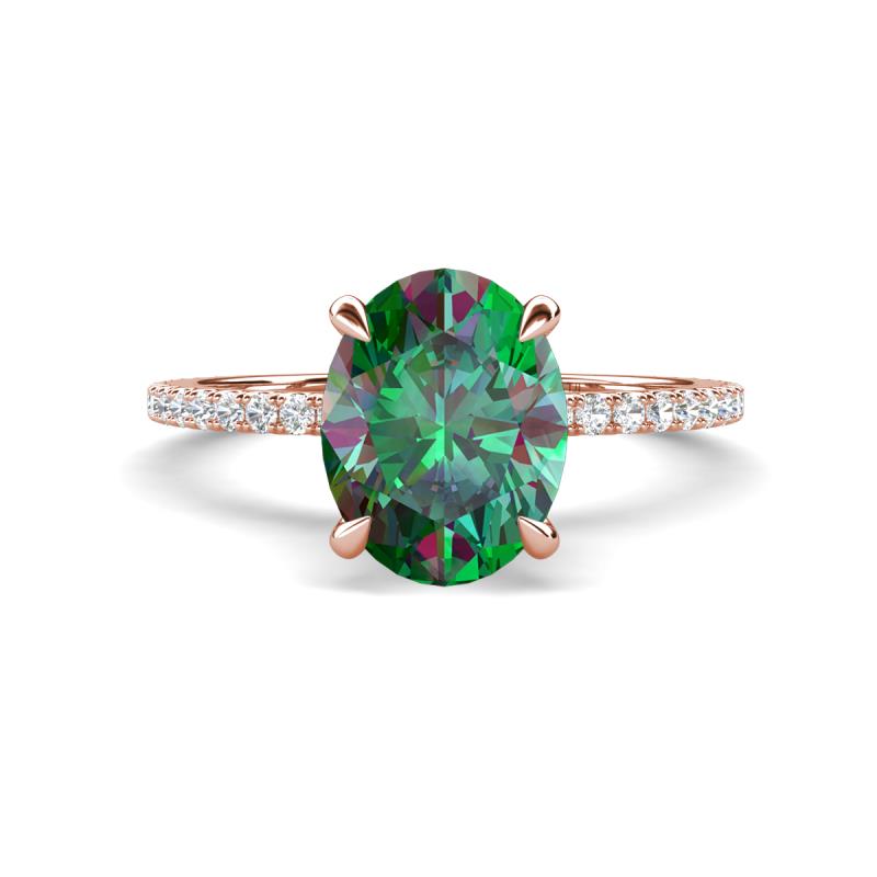 Aisha 2.52 ctw Created Alexandrite Oval Shape (9x7 mm) Hidden Halo accented Side Lab Grown Diamond Engagement Ring 