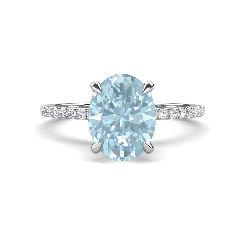 Aisha 2.12 ctw Aquamarine Oval Shape (9x7 mm) Hidden Halo accented Side Lab Grown Diamond Engagement Ring 