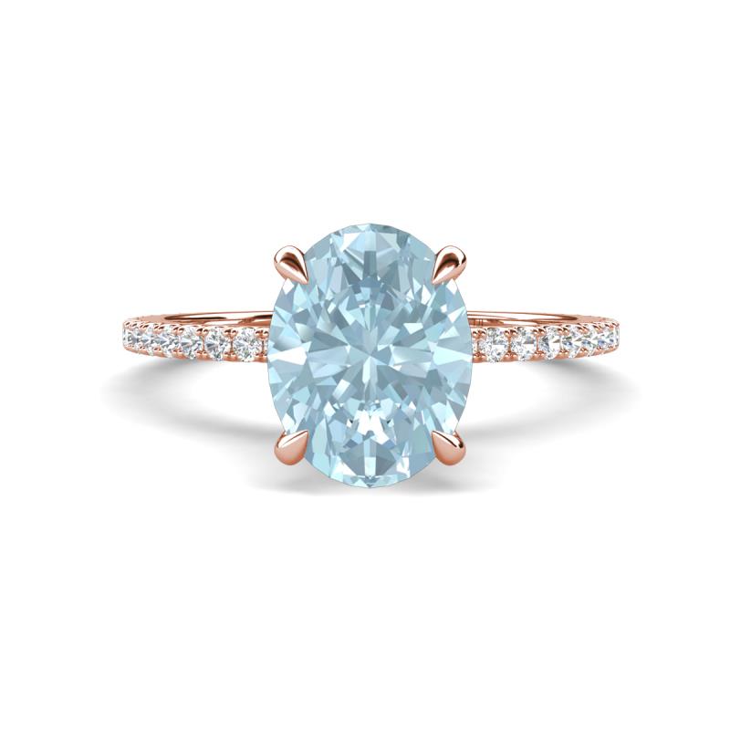 Aisha 2.12 ctw Aquamarine Oval Shape (9x7 mm) Hidden Halo accented Side Lab Grown Diamond Engagement Ring 