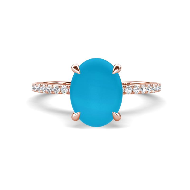 Aisha 1.87 ctw Turquoise Oval Shape (9x7 mm) Hidden Halo accented Side Lab Grown Diamond Engagement Ring 