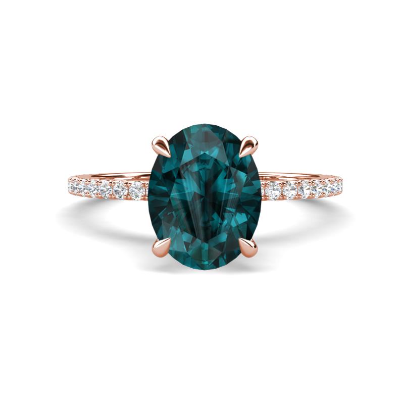 Aisha 2.77 ctw London Blue Topaz Oval Shape (9x7 mm) Hidden Halo accented Side Lab Grown Diamond Engagement Ring 