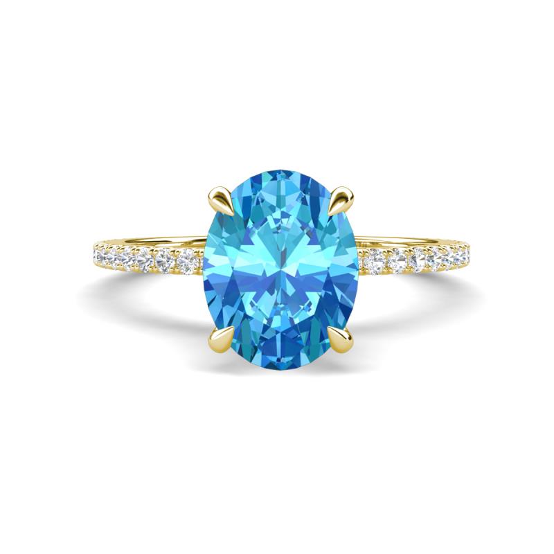 Aisha 2.77 ctw Blue Topaz Oval Shape (9x7 mm) Hidden Halo accented Side Lab Grown Diamond Engagement Ring 