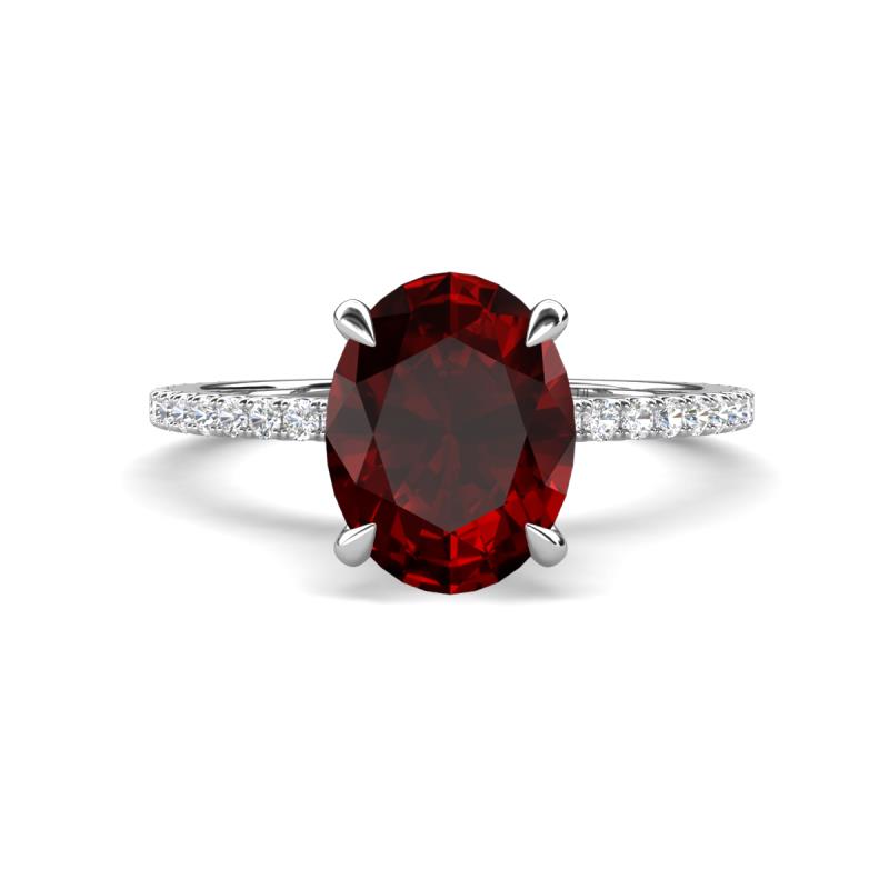 Aisha 2.57 ctw Red Garnet Oval Shape (9x7 mm) Hidden Halo accented Side Lab Grown Diamond Engagement Ring 